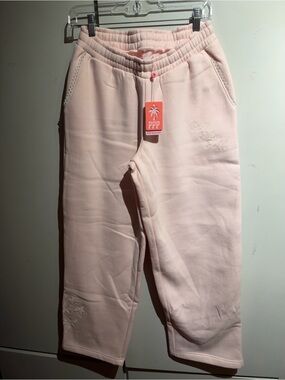 Pink Palm Puff "Lacy" Wideleg Sweatpants in Angel Pink